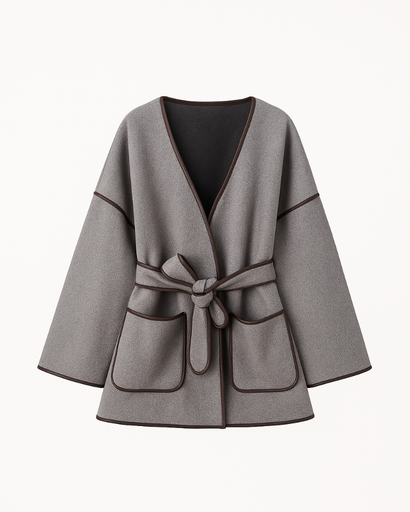 Manteau Femme avec Ceinture et Col V – Élégante Veste pour l’Automne et l’Hiver