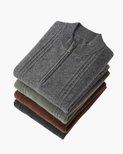 Pull homme Ribbed Half Zip avec effet cachemire et tissu doux