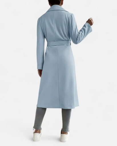 Trench Long Femme – Manteau Élégant avec Col Revers et Poches Latérales