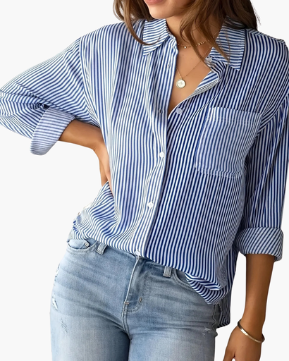 Chemise femme à rayures verticales et poche poitrine