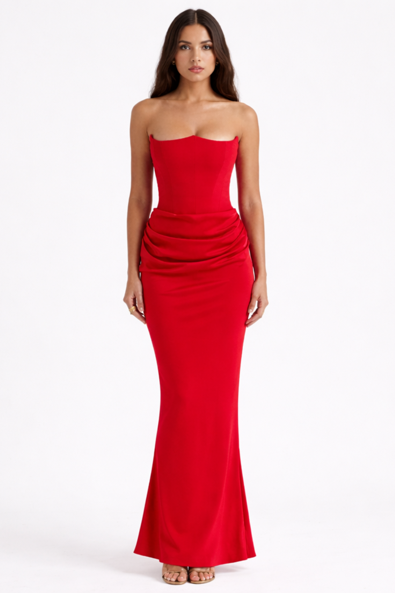 Robe Longue Bustier Soirée Cocktail Glamour – Marron