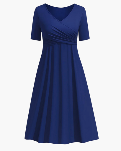 Robe Midi Trapèze Femme Col V – Coupe Flatteuse & Ventre Plat | Cérémonie & Soirée Chic