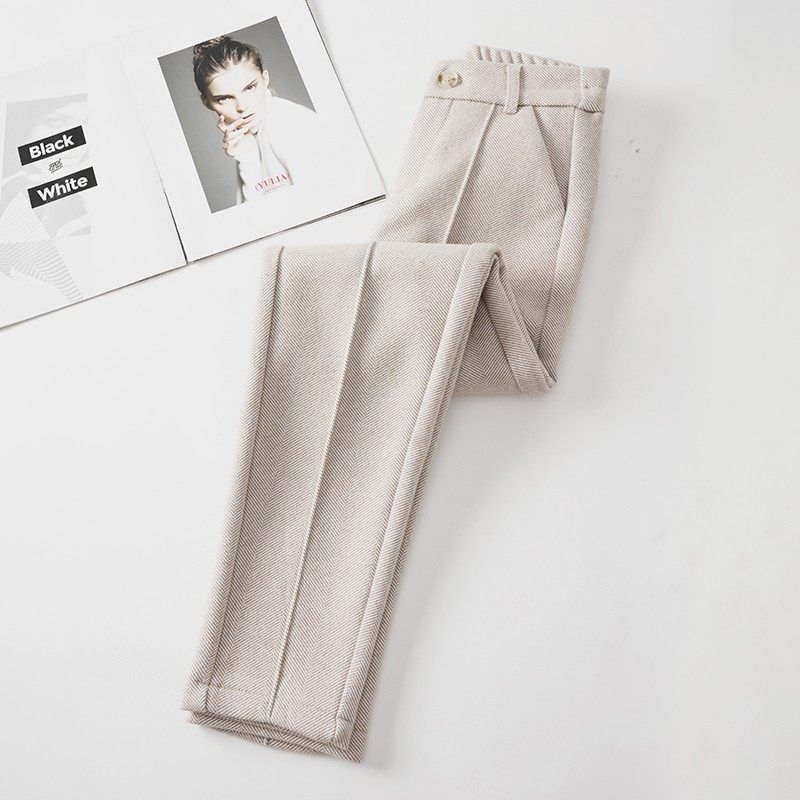 Pantalon femme effet laine blanc