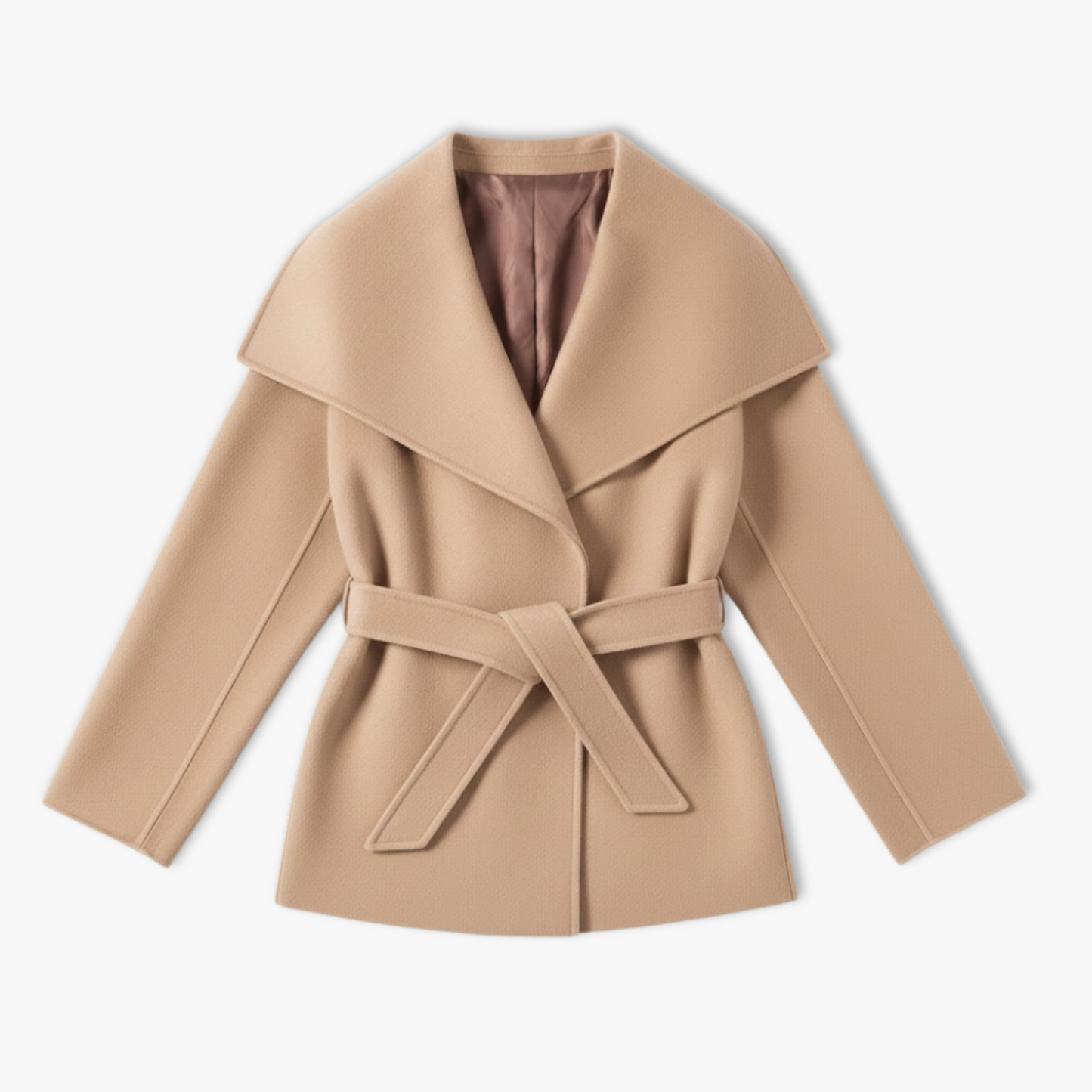 manteau femme en fausse fourrure abricot à col haut, vue de face