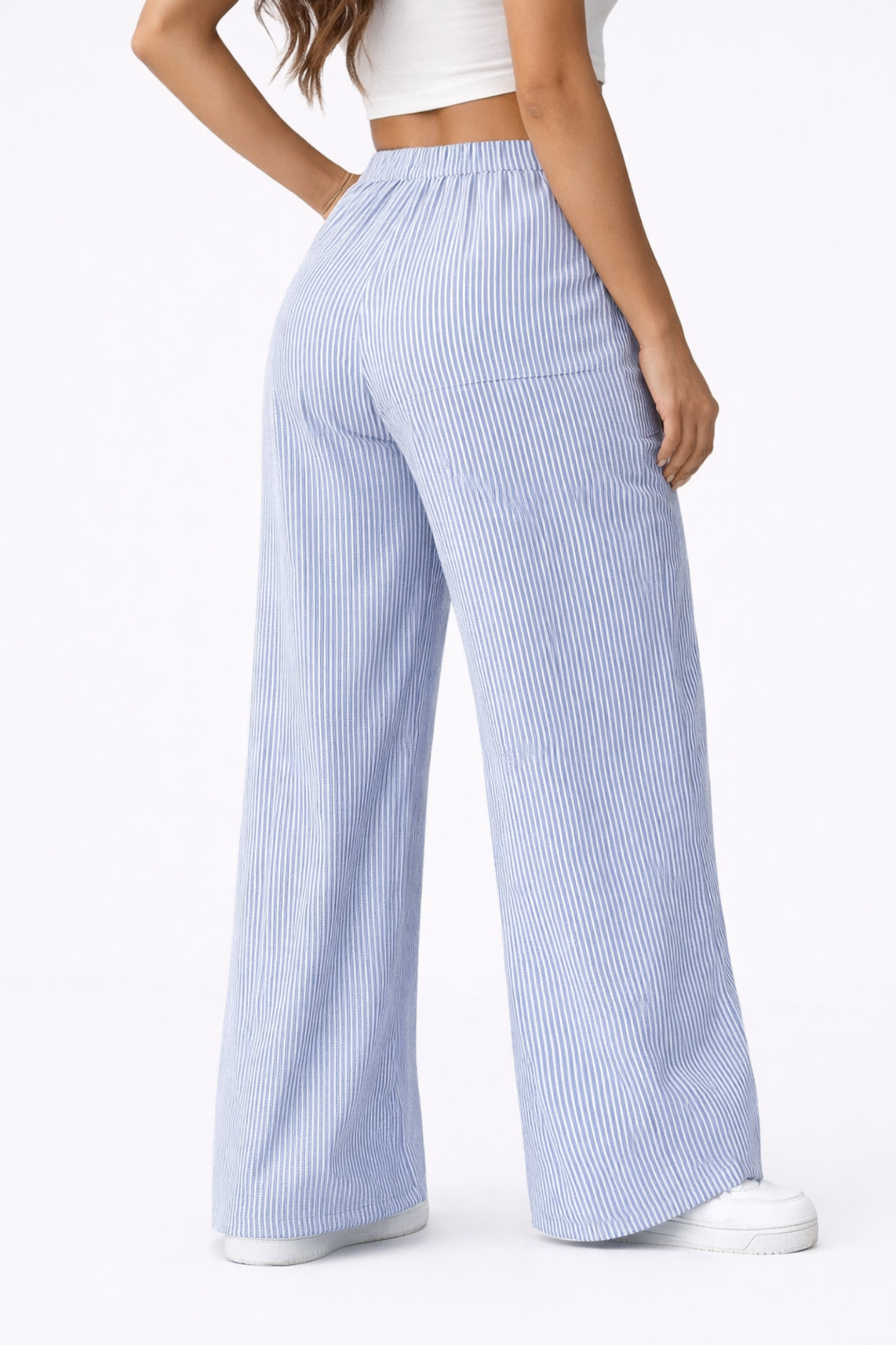 Pantalon femme rayé bleu, vue de dos