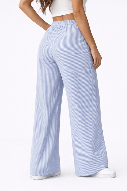 Pantalon femme rayé bleu, vue de dos