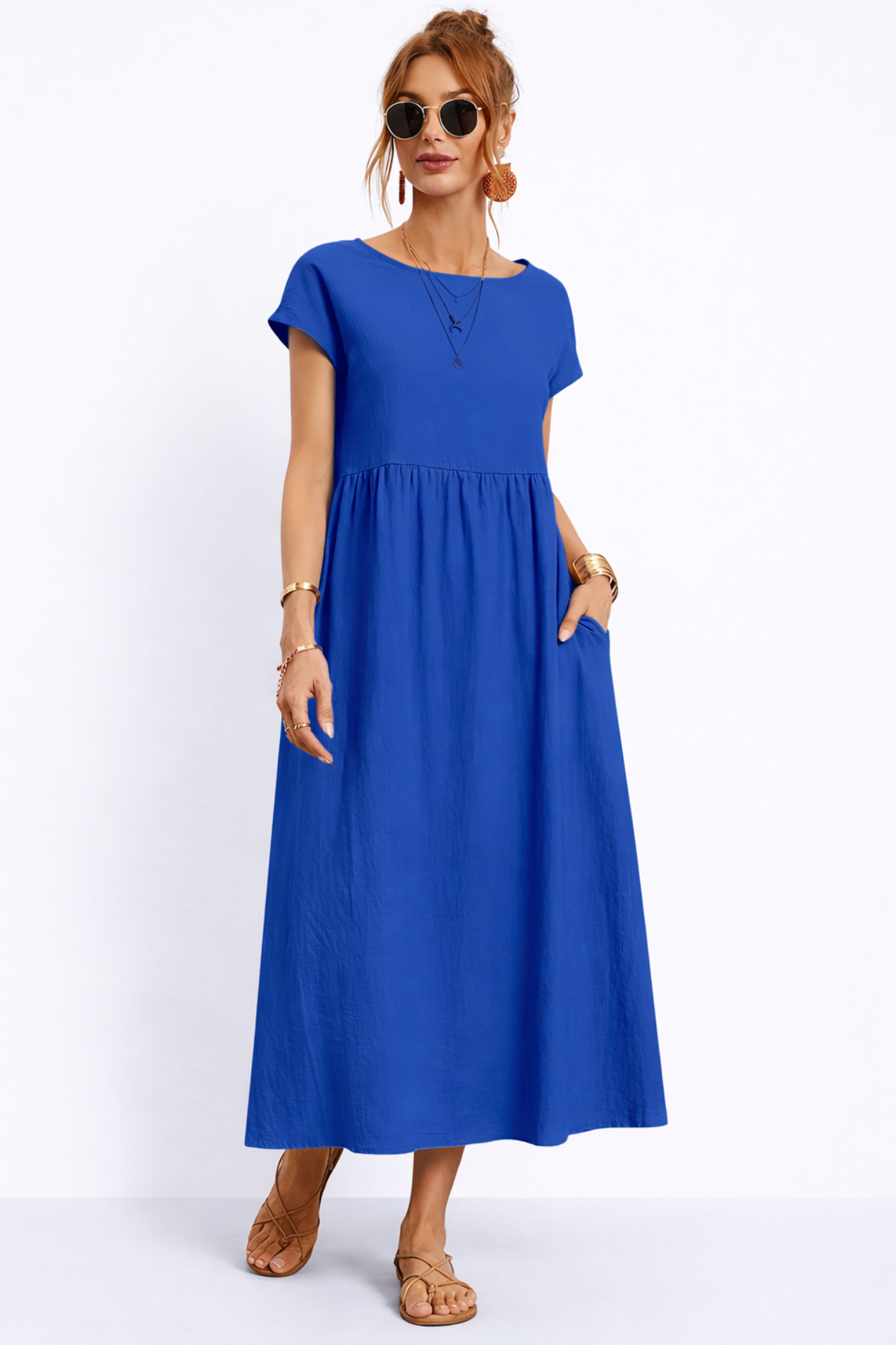 Robe Longue Femme Décontractée – Robe Fluide Avec Poches Style Minimaliste