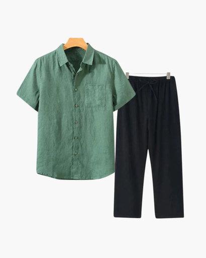 Ensemble Estival Homme – Chemise Courte à Boutons & Pantalon Ample