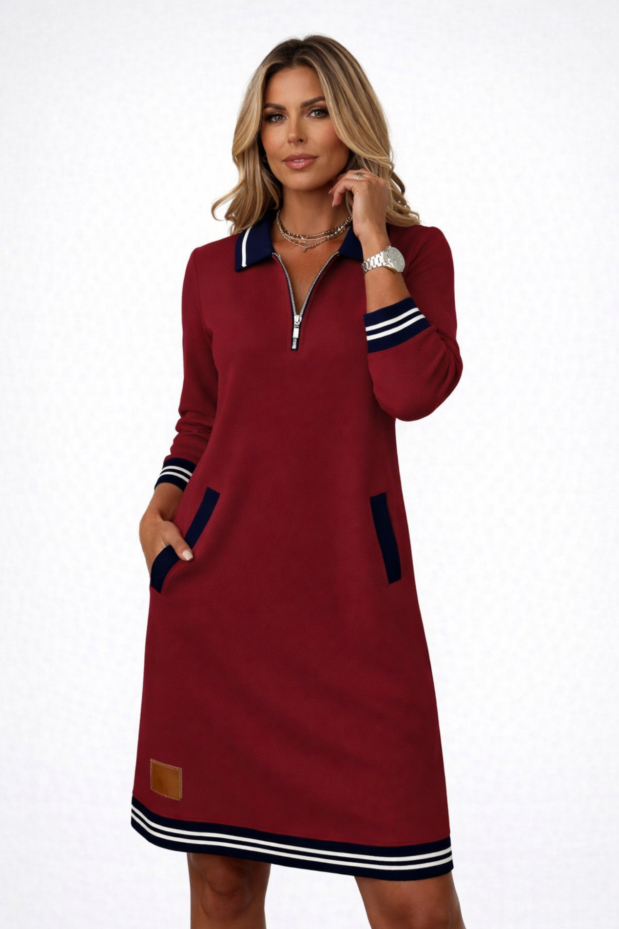 Robe Pull Femme Col Zippé – Style Casual Chic & Sport-Chic | Coupe Droite Flatteuse & Manches Longues