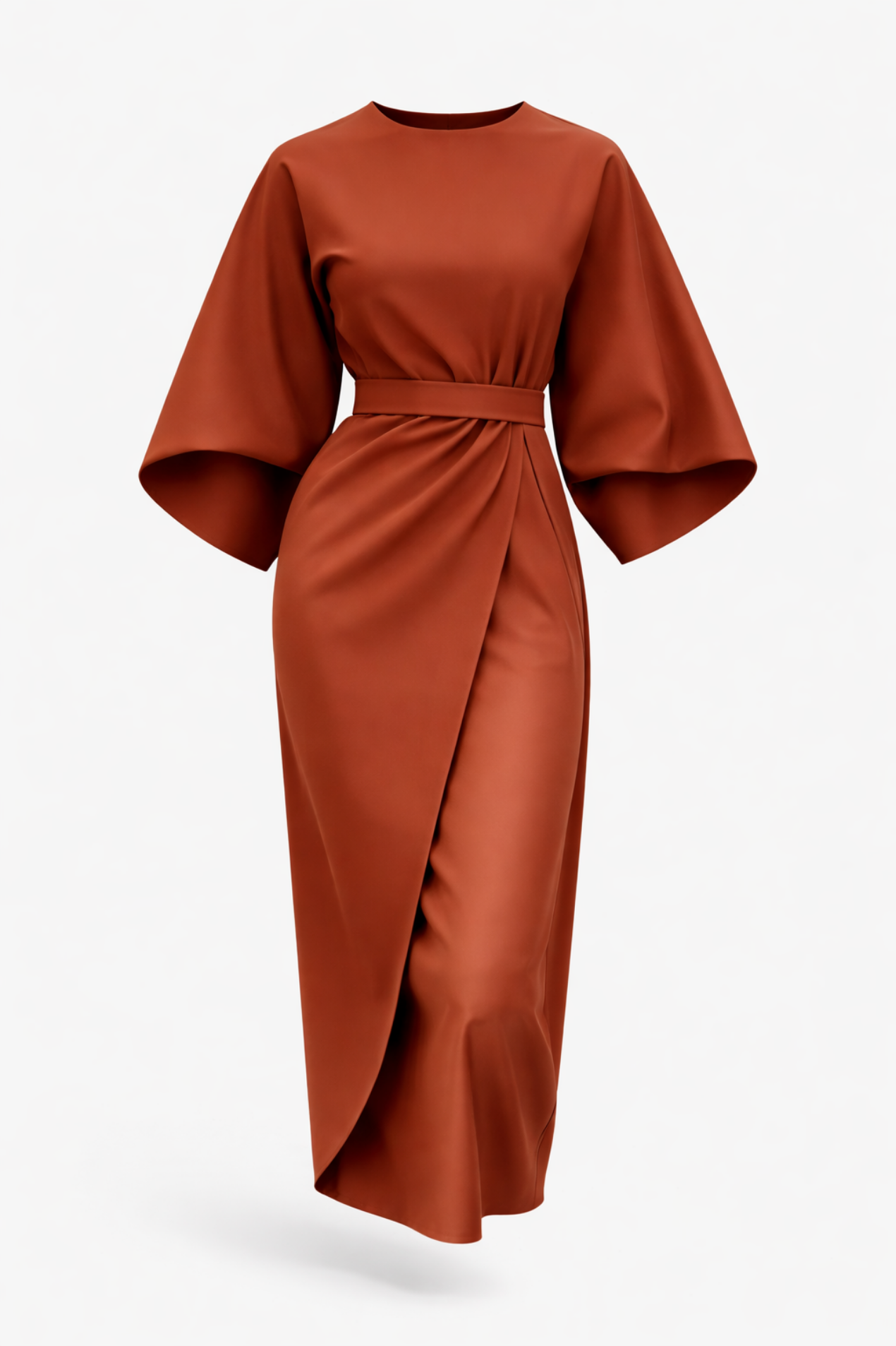Robe midi élégante femme taille ceinturée manches larges robe chic moderne