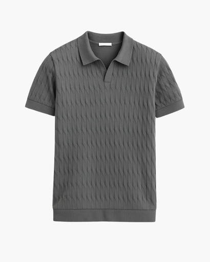 Polo Homme Tricoté à Manches Courtes avec Motif Texturé