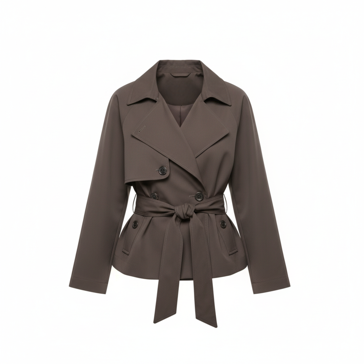 trench court femme chocolat à ceinture, vue de face