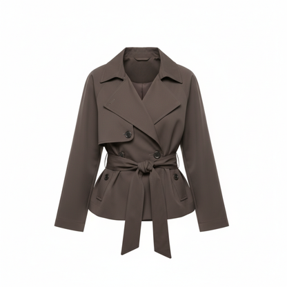 trench court femme chocolat à ceinture, vue de face