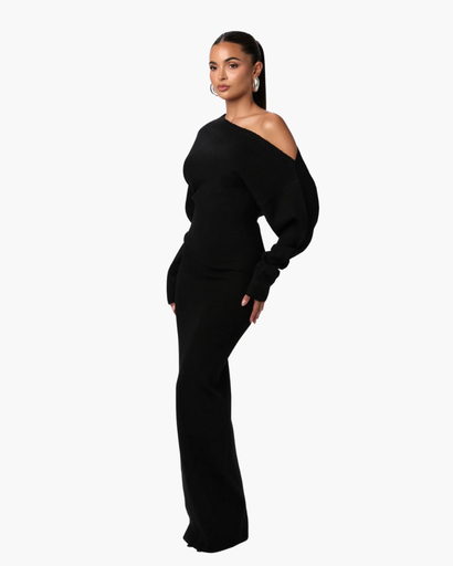 Robe Pull Épaules Dénudées – Élégance Minimaliste et Confort Douillet