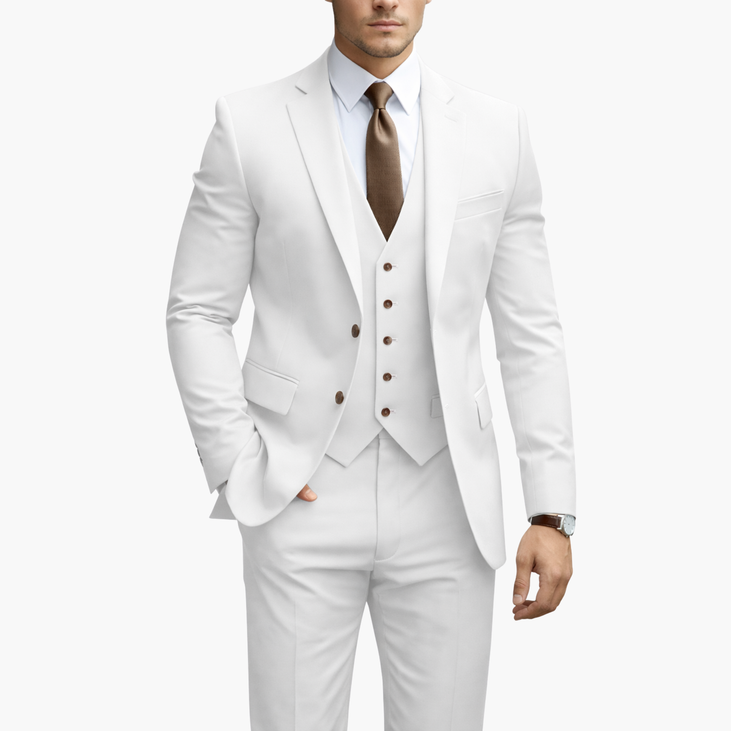 Costume homme 3 pièces élégant coupe ajustée avec gilet veste et pantalon style formel moderne