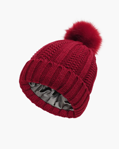 Bonnet Tricoté Doux avec Doublure Satinée et Pompon | Chaleur et Élégance