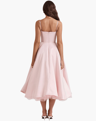 Robe Midi Corset Femme – Coupe Cintrée & Évasée | Cérémonie & Invitée Mariage Chic