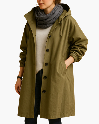 Manteau Décontracté à Capuche avec Fermeture Boutonnée
