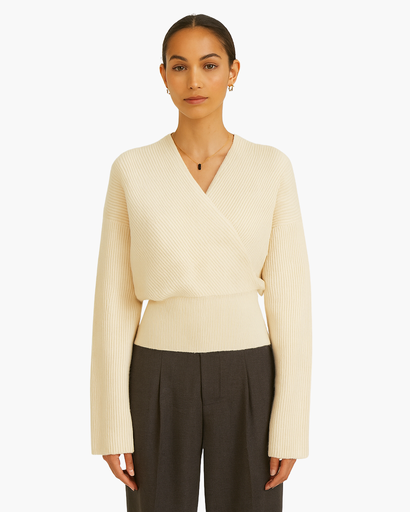 Pull Cache-Cœur Femme en Maille Côtelée – Tricot Élégant et Confortable