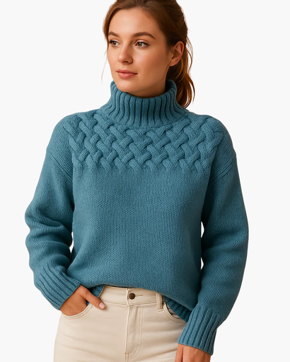 Pull long en maille torsadée avec col pour femme