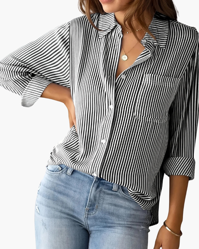 Chemise femme à rayures verticales et poche poitrine