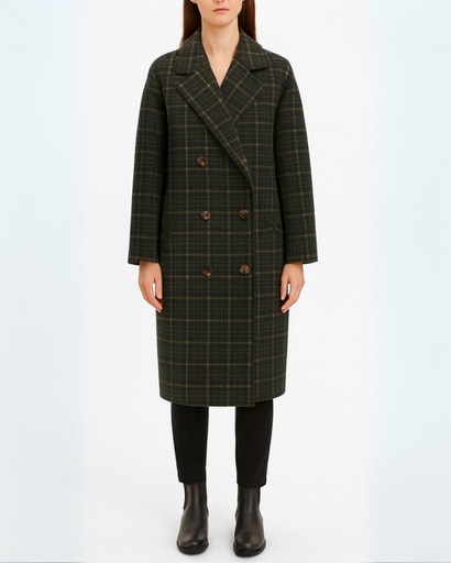 Manteau Long Femme à Carreaux avec Boutons – Élégant & Chic pour l’Hiver