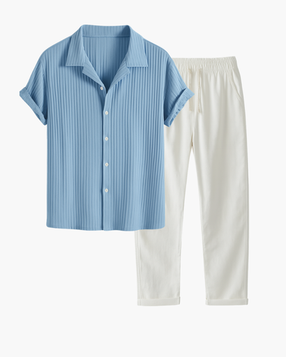 Ensemble estival premium avec chemise plissée et pantalon style lin