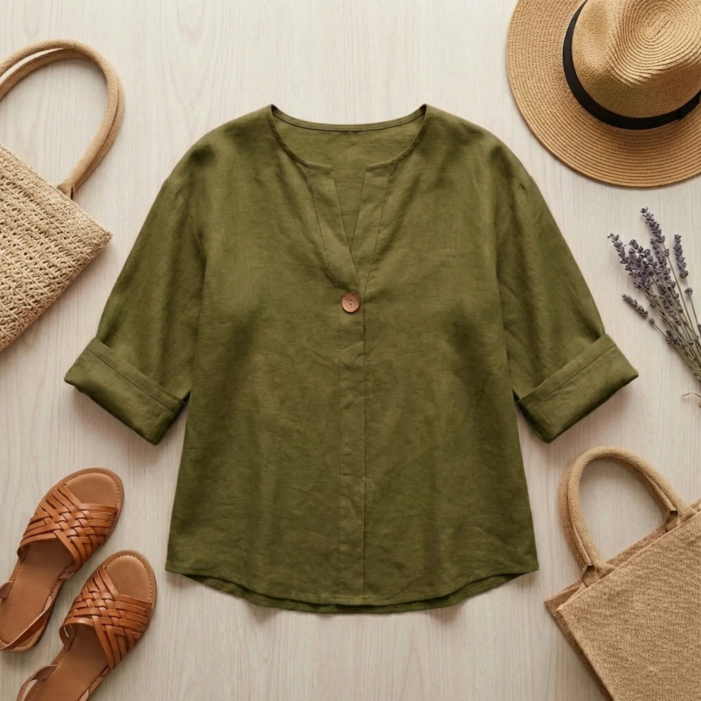 Blouse Femme en Lin – Coupe Fluide et Col en V Élégant | Blouse Respirante