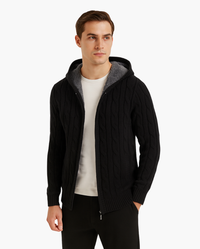 Gilet à Capuche Homme | Maille Torsadée et Doublure Chaude