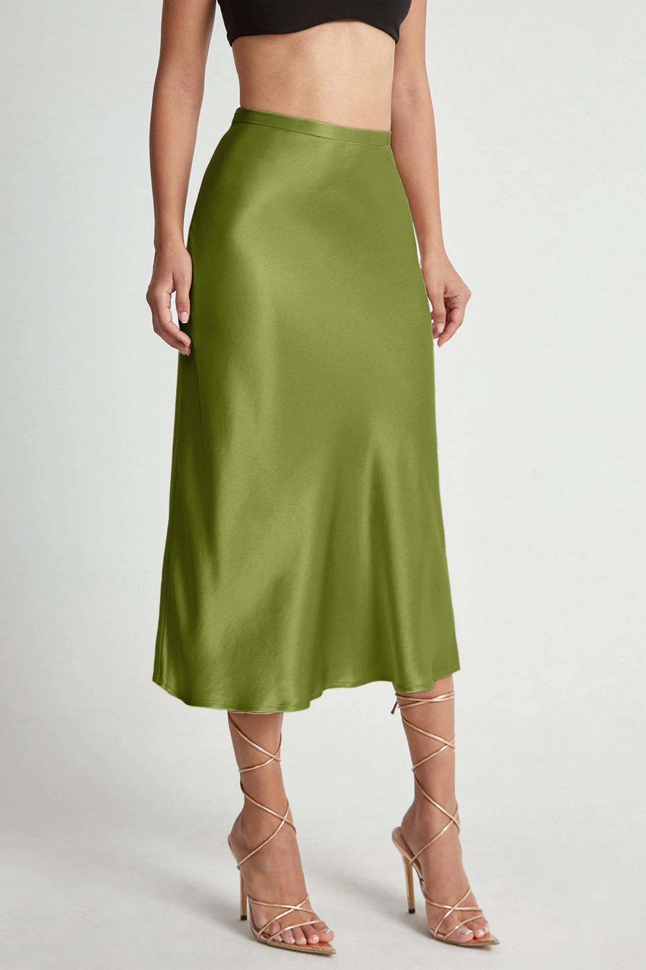 Jupe midi femme satinée coupe fluide