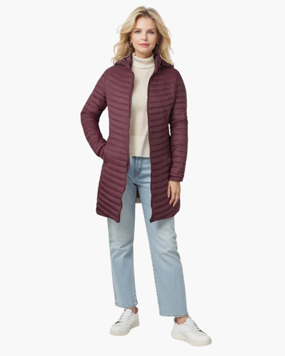 Manteau long matelassé à capuche pour femme