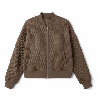 veste bomber matelassée marron foncé pour femme, vue de face