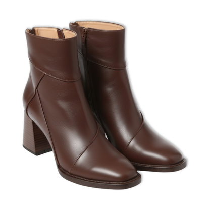 bottines femme à talon carré marron, vue de profil