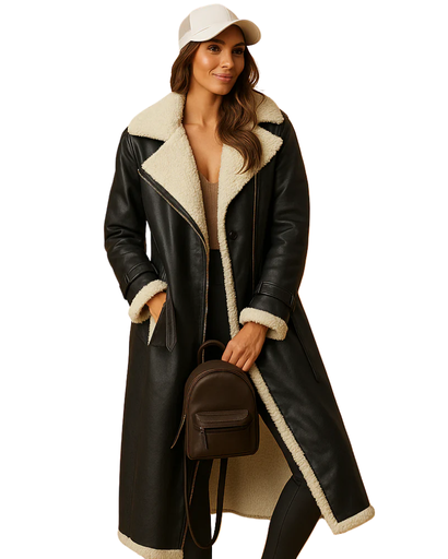 Manteau Long d’Hiver avec Col Revers pour Femme – Élégant et Chaleureux