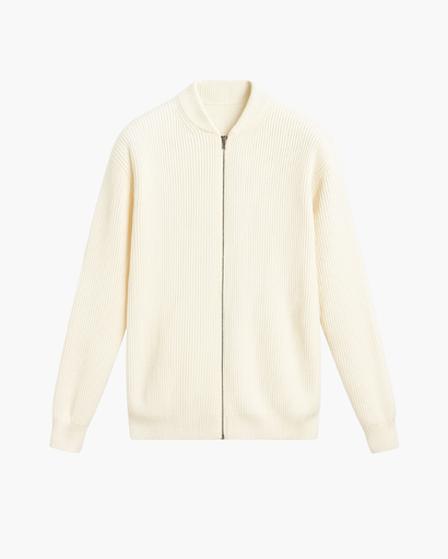 Cardigan Zippé Homme en Maille – Col Rond & Finition Côtelée