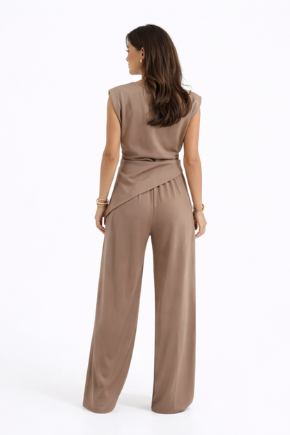 Ensemble drapé élégant pour femme | Pantalon large et haut sans manches