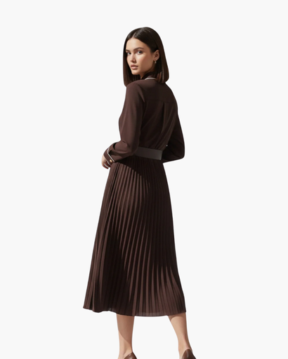 Robe Chemise Plissée Femme – Style Raffiné Ceinture Taille Haute | Robe Cocktail Invitée de Mariage
