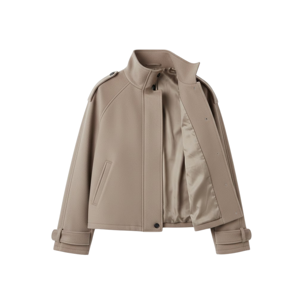 blouson court en laine kaki pour femme, vue de face