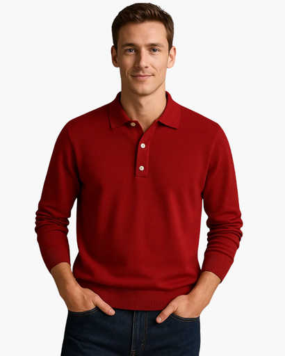 Polo à Manches Longues Old Money pour Homme – Gris Clair avec Col et Boutons