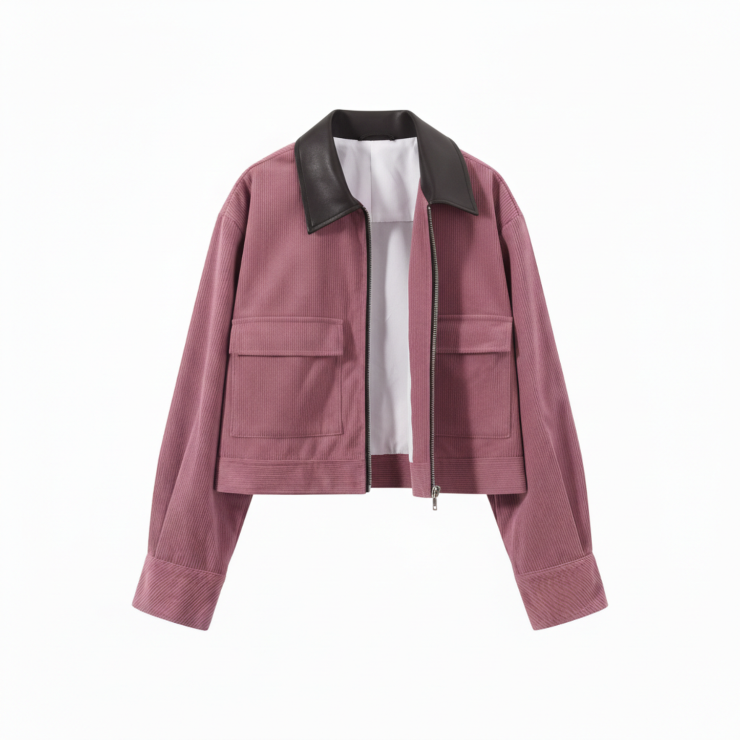 veste courte en velours côtelé rose pour femme, vue de face