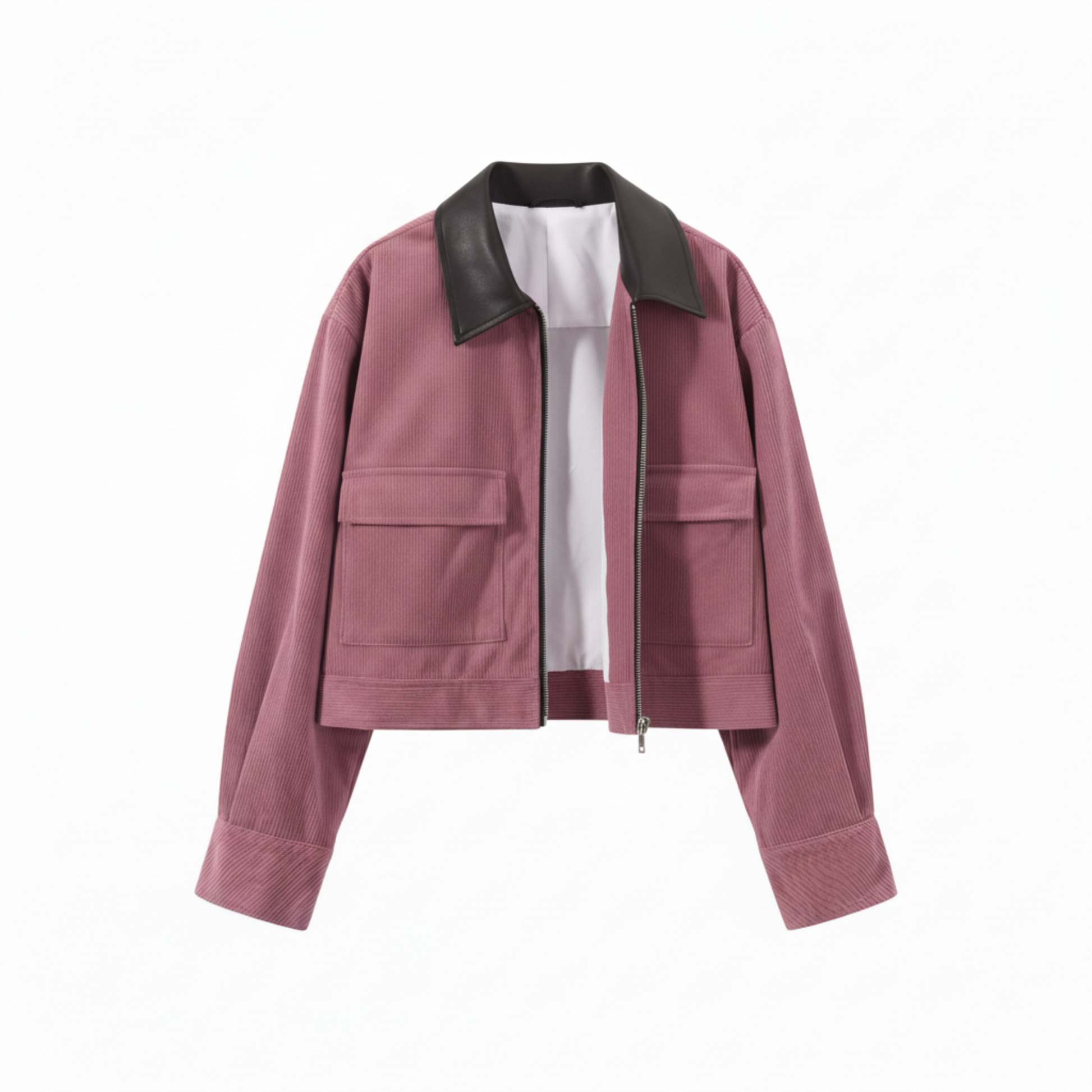 veste courte en velours côtelé rose pour femme, vue de face