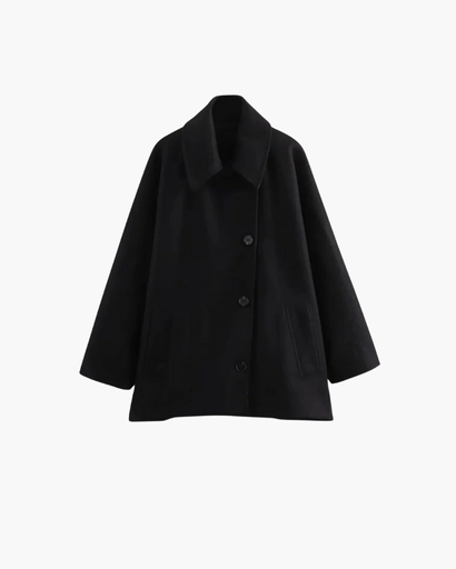 Manteau Femme Oversize en Laine Mélangée – Élégant avec Col Revers et Manches Chauve-Souris