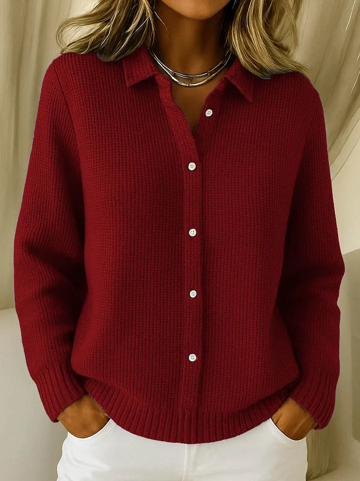 Pull femme en maille texturée à col, coloris rouge