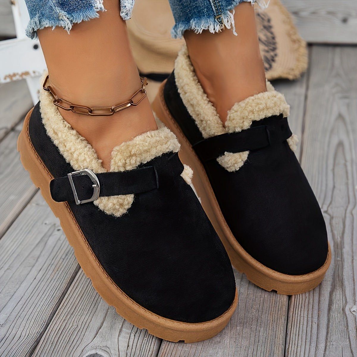 Bottines d'hiver femme fourrées, semelle antidérapante