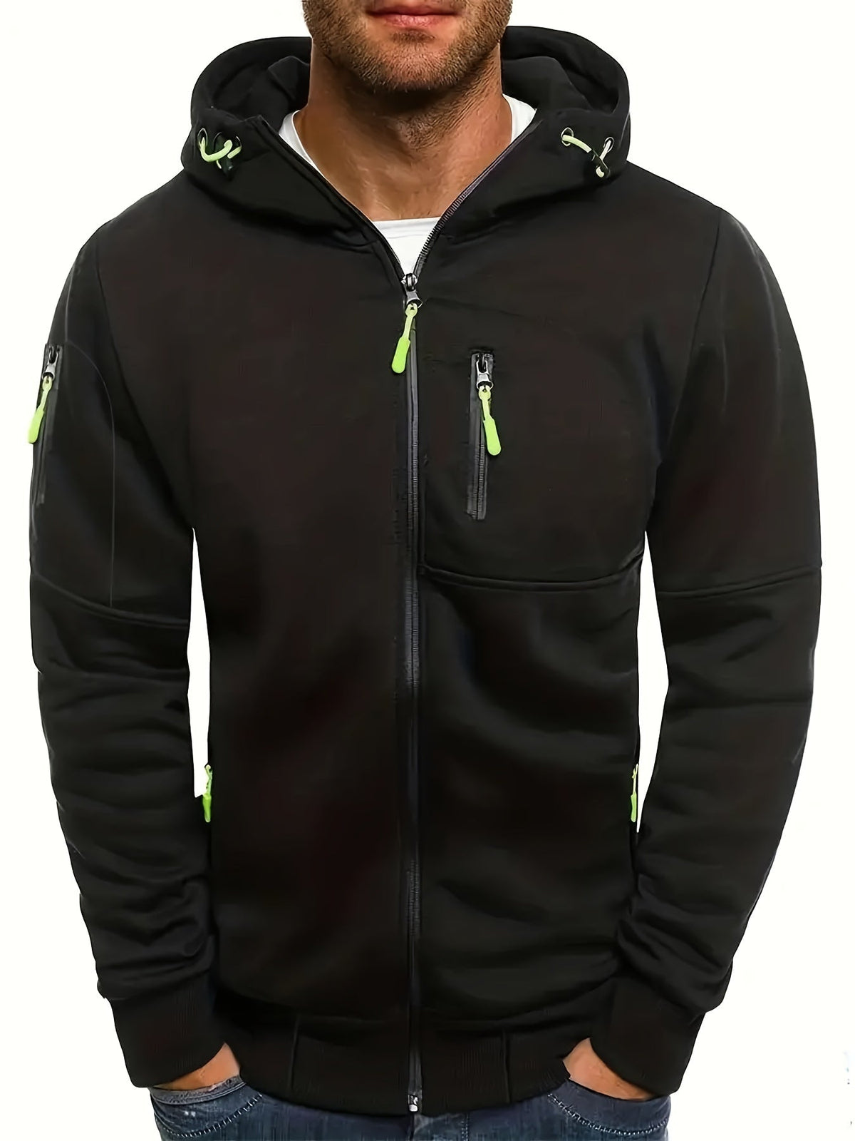 sweat à capuche zippé homme noir, vue de face