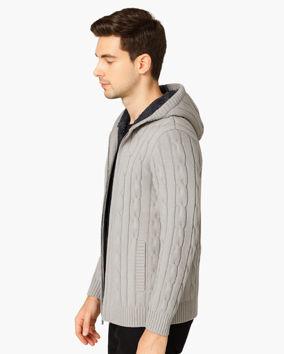 Gilet à Capuche Homme | Maille Torsadée et Doublure Chaude