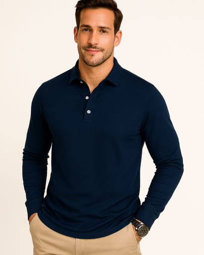Polo à Manches Longues Old Money pour Homme – Col Classique et Patte à Boutons