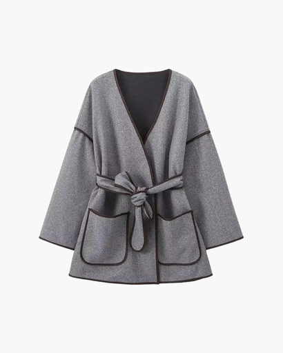 Manteau Femme avec Ceinture et Col V – Élégante Veste pour l’Automne et l’Hiver