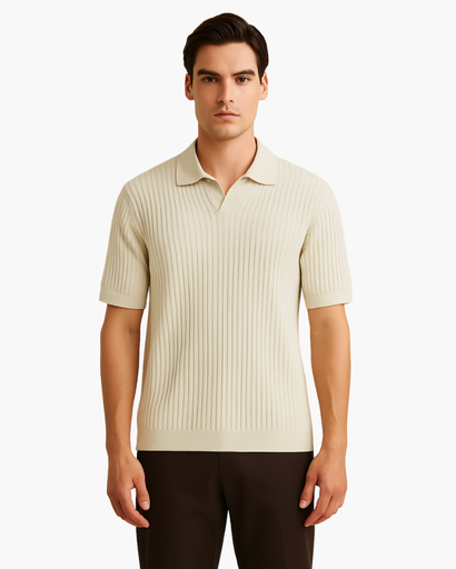 Polo Homme en Maille Côtelée – Élégance Estivale