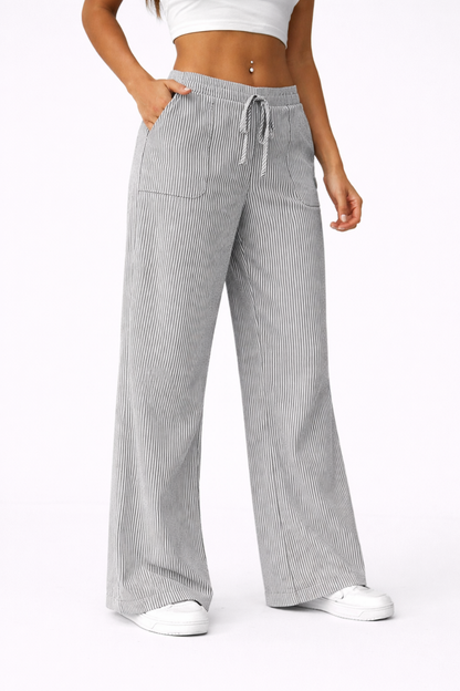 Pantalon femme rayé gris, vue de face